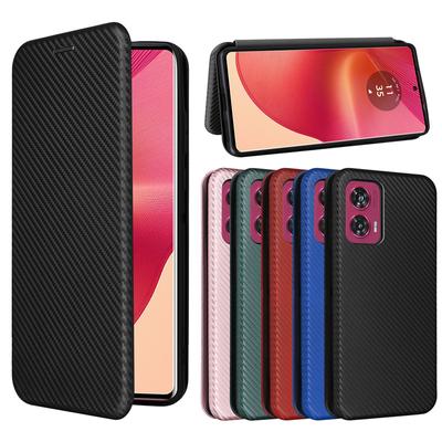 Carbon Fiber Flip Leather Case for Moto Edge 50 Fusion 50 Ultra 40 Neo G84 G54 G34 G24 G14 G04 Wallet Card Slot Phone Bag