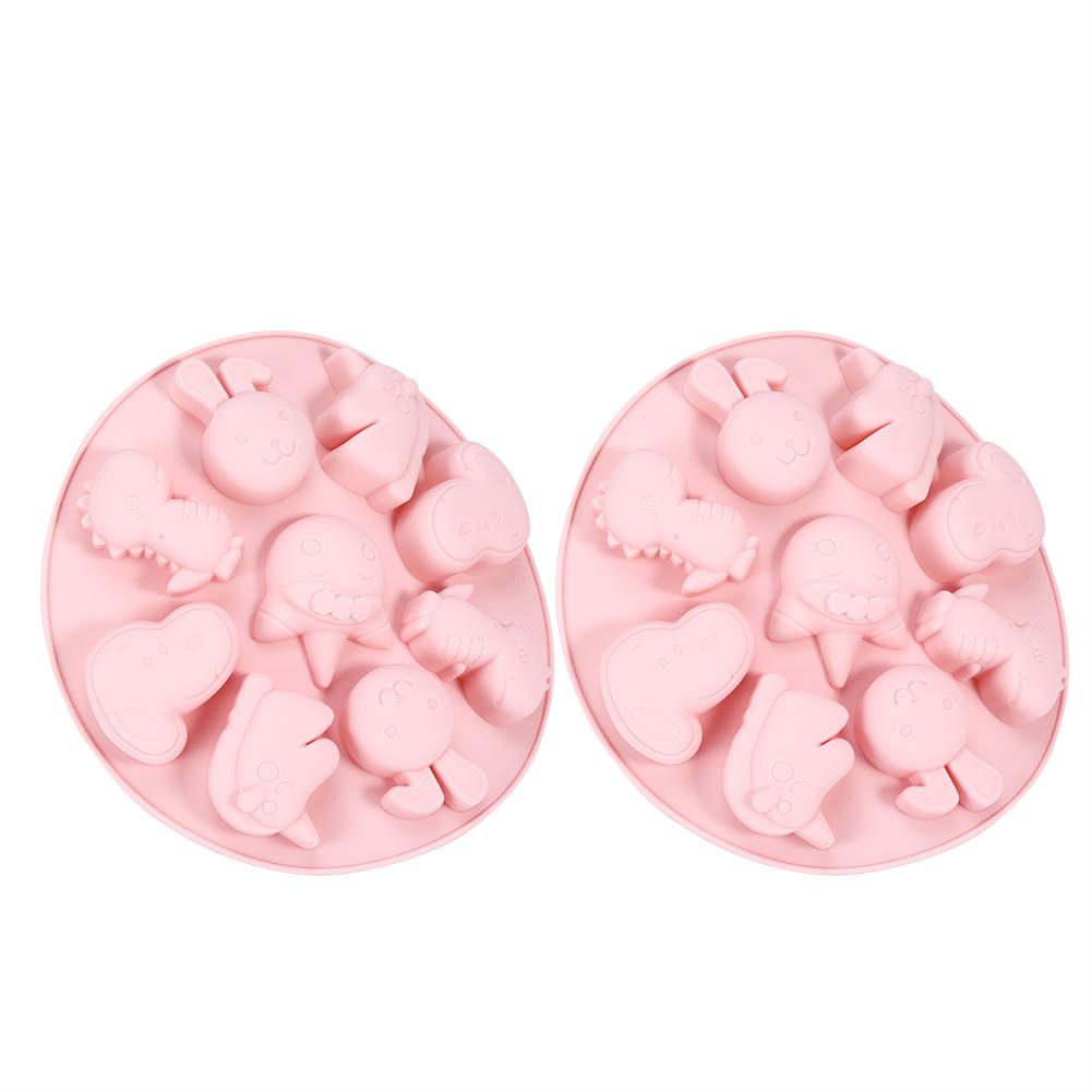 2 Stück Cartoon-Tiere Geformte Silikon-Kuchenform Antihaft Schokolade Fondantform Backwerkzeuge(Rosa )