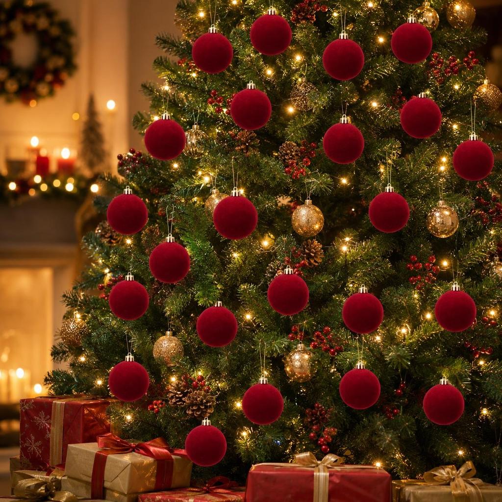 10 pièces/20 pièces de boules de Noël en daim couleur bordeaux Décoration de maison Articles - Ornements suspendus pour Halloween et Thanksgiving Mariage 7