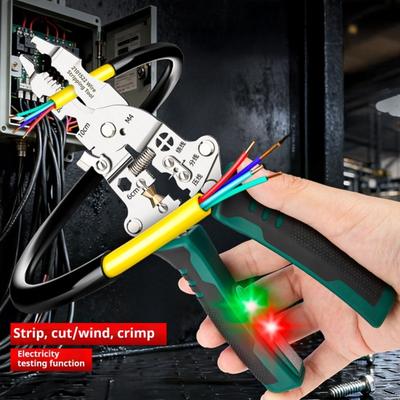Multi-function Wire Stripper Electricity Tester Folding Wire Stripping Pliers Crimper Cutter Ergonomic Handle Portable Electricians Cable Cutting