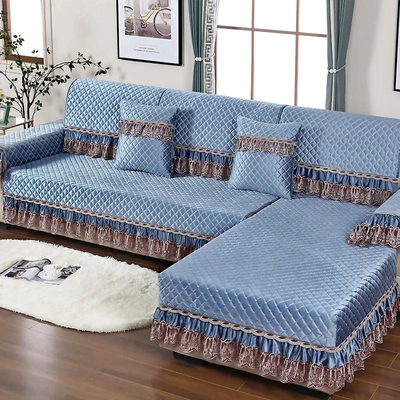 Four Seasons Lace Sofa Towel Thick Non-slip Sofa Covers Plush L Shape Couch Cushion Modern Chair Seat Mat House Room Decoration