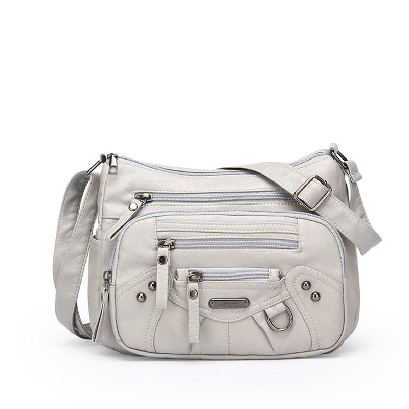 Women's Soft Leather Multi-compartment Multi-pocket Stitching Single Shoulder Messenger Bag