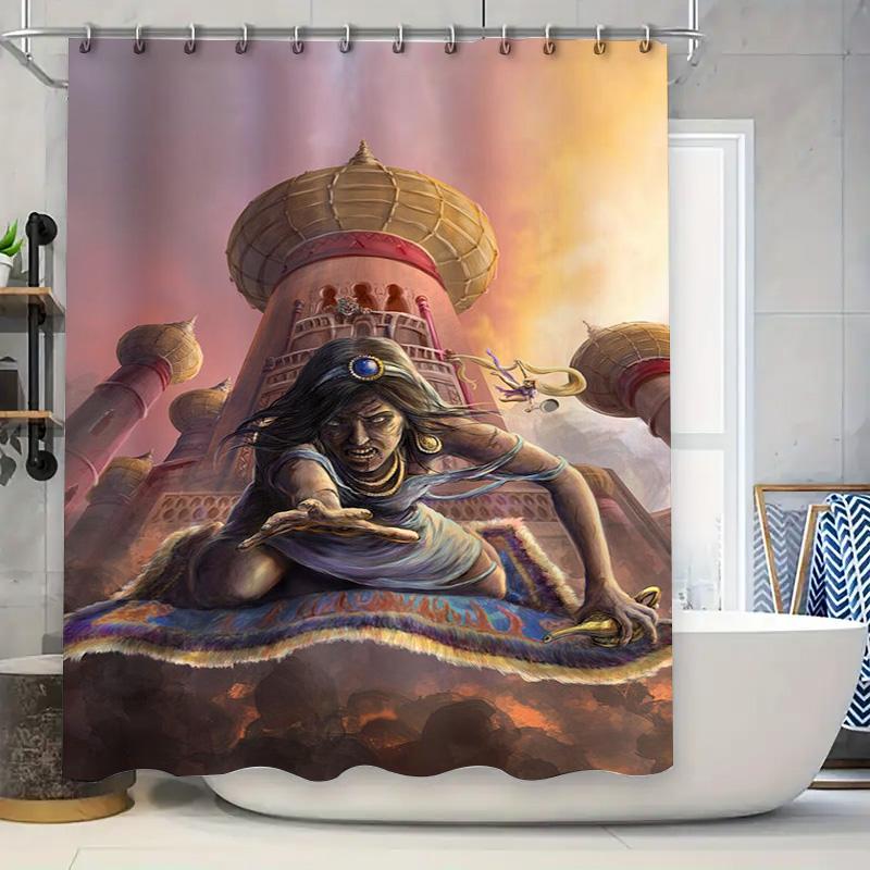 Multicolored Oriental Palace Shower Curtain With Fantasy Art Print For Bathroom Decor Pink, Blue, Yellow Red Size: 180X180Cm (70