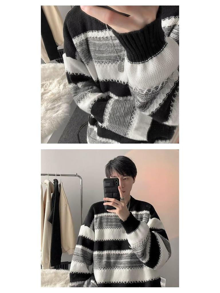 Men’s Trendy Korean Striped Knit Sweater – High-End, Versatile & Stylish