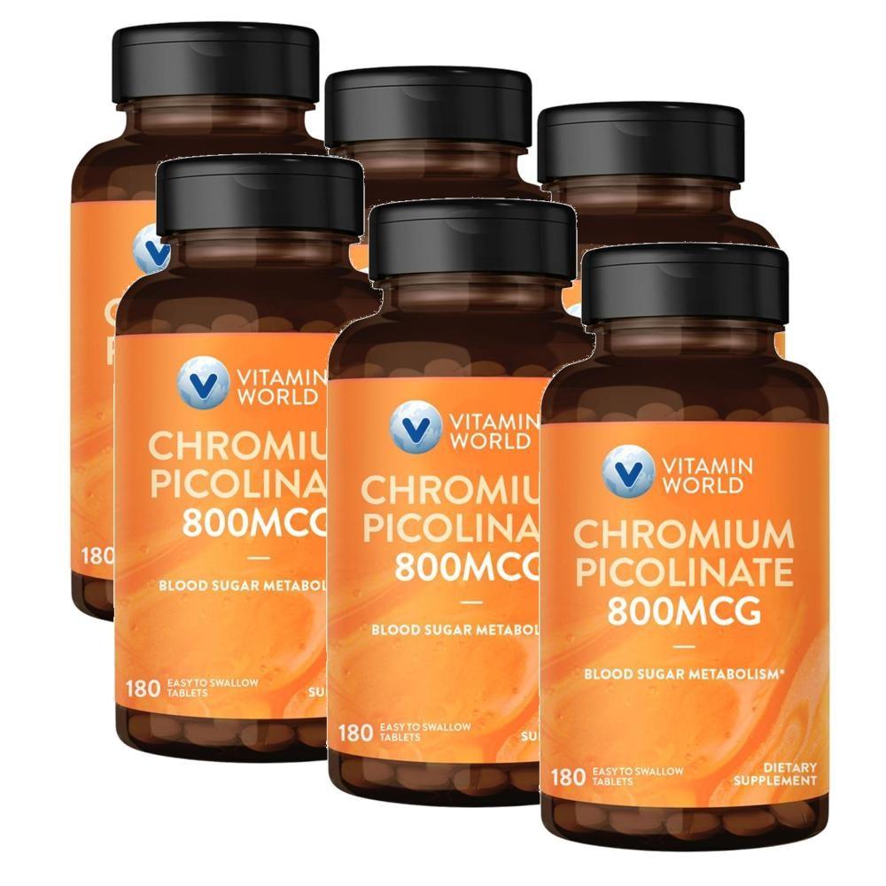 Vitamin World Chromium Picolinate 800mcg 6 pcs 180 Tablets