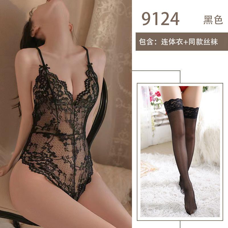 Sexy Lingerie One-piece Lace Temptation Hot Hollow Perspective Open File Free Onesie Women