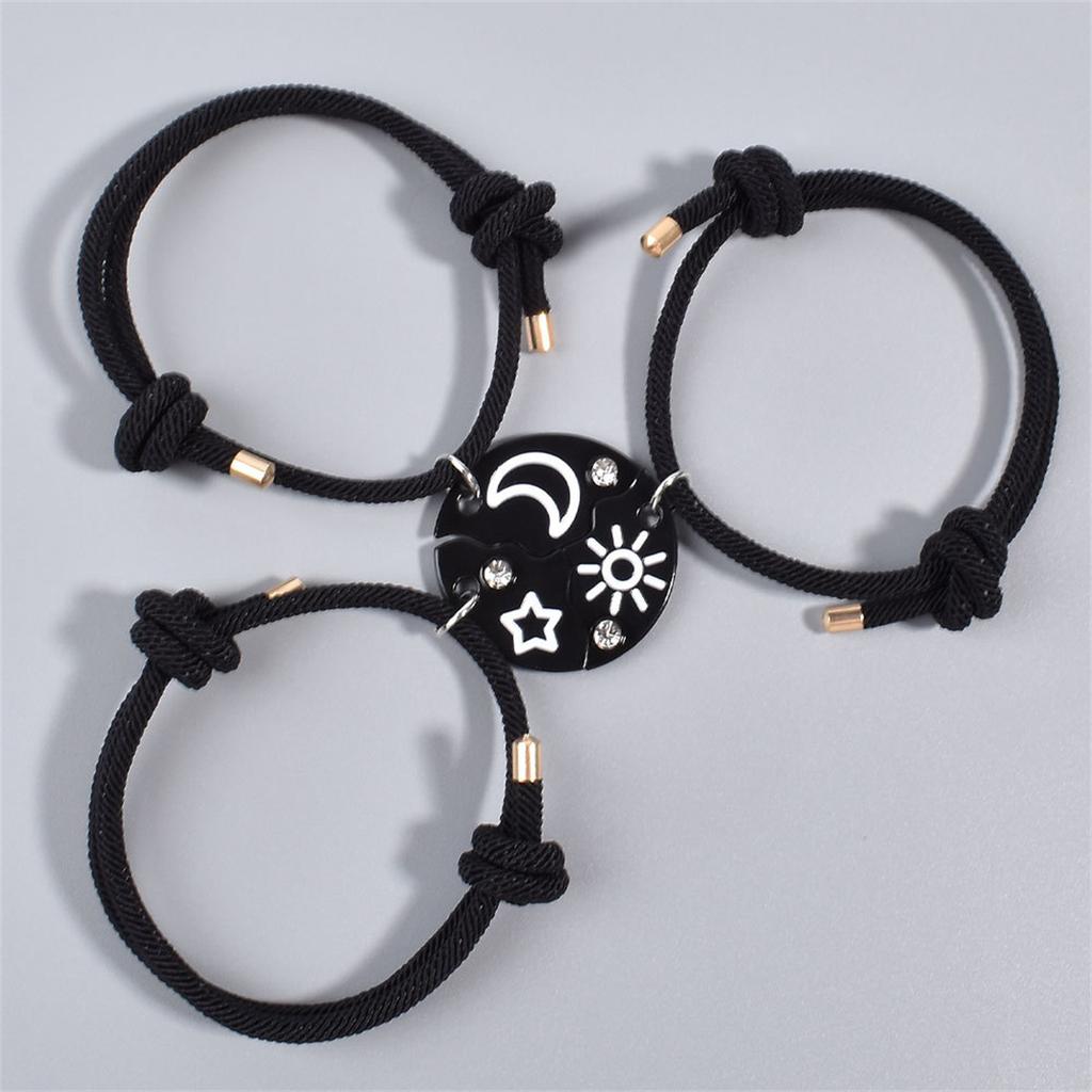 3Pcs Black Sun Moon Star Splicing Bracelet Charm Simple Hand Rope Men and Women Birthday Friends Jewelry Accessories Trendy Gift