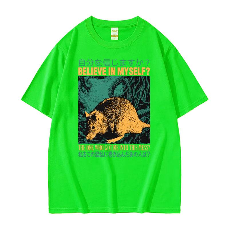 Believe In Myself Rat Vintage Cartoon Graphic Tshirts Unisex Fashion Harajuku Y2k T Shirt Mens 100 Cotton Short Sleeve Tshirt