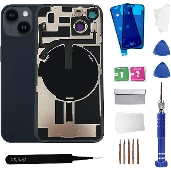 14 Back Glass Replacement with Wireless Charging Flex Cable and Camera Frame All Parts for iPhone 14 (6.1 Inch,Midnight) Replacement of Equipment