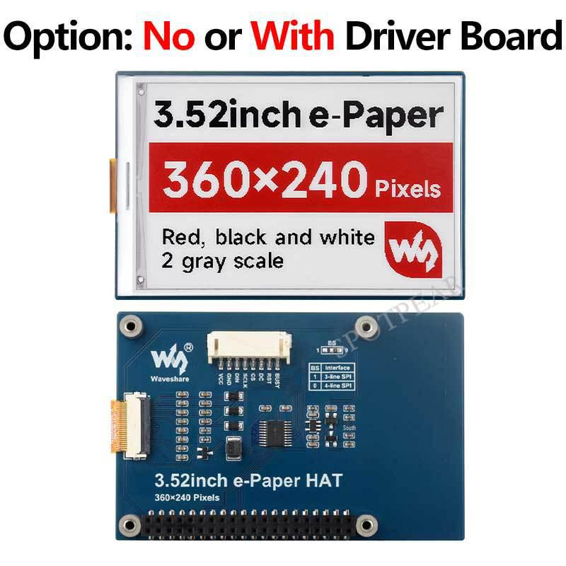 

3.52 Red, Black & White e-Paper Display (360x240) for Arduino & Raspberry Pi