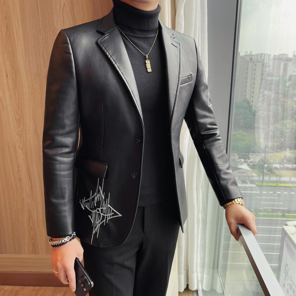 Autumn and winter men's new leather jacket British trendy men's locomotive PU leather jacket leather suit casual jacket