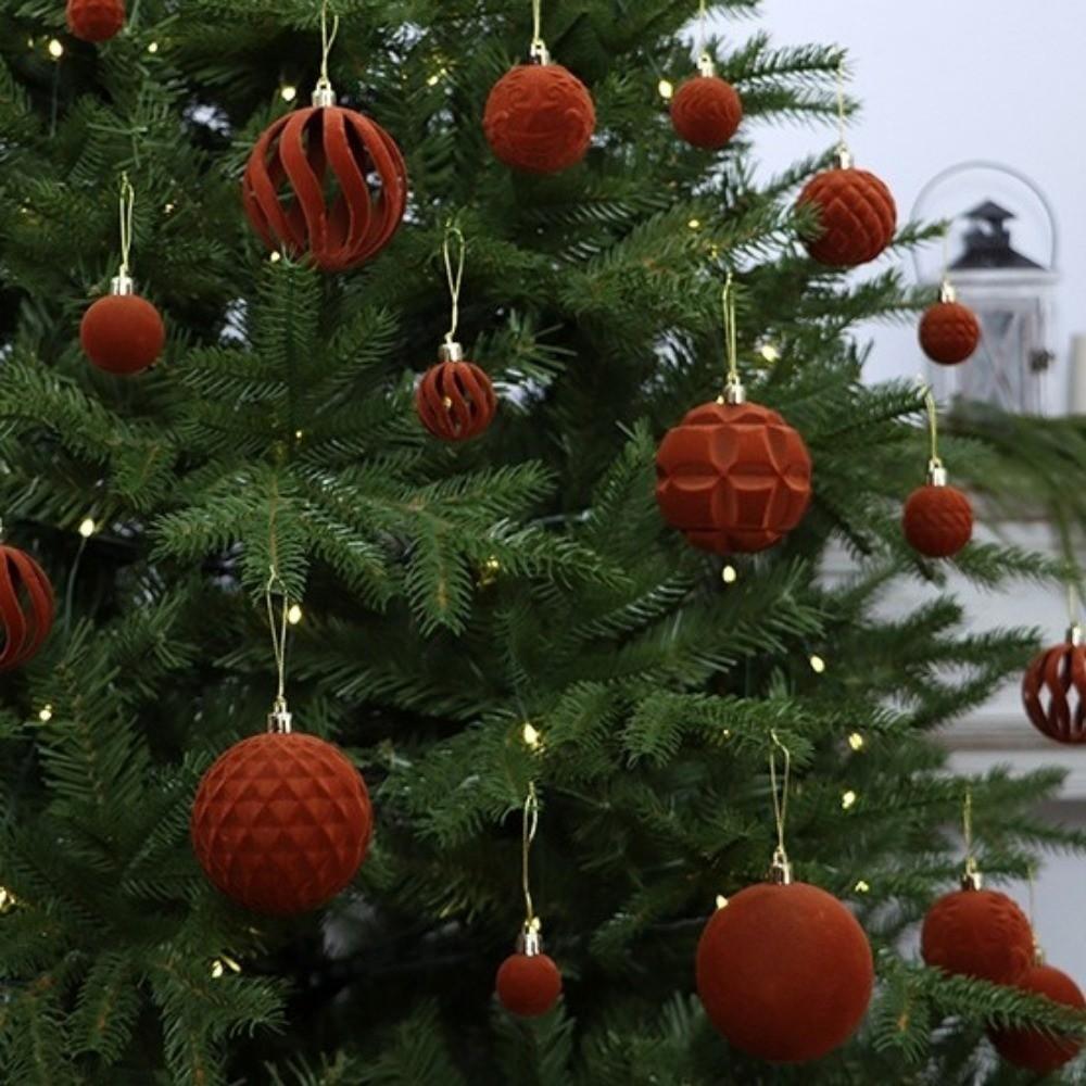 16PCS 8CM Christmas Flocked Ball Set Matte Christmas Tree Pendant Velvet Christmas Balls  Festival