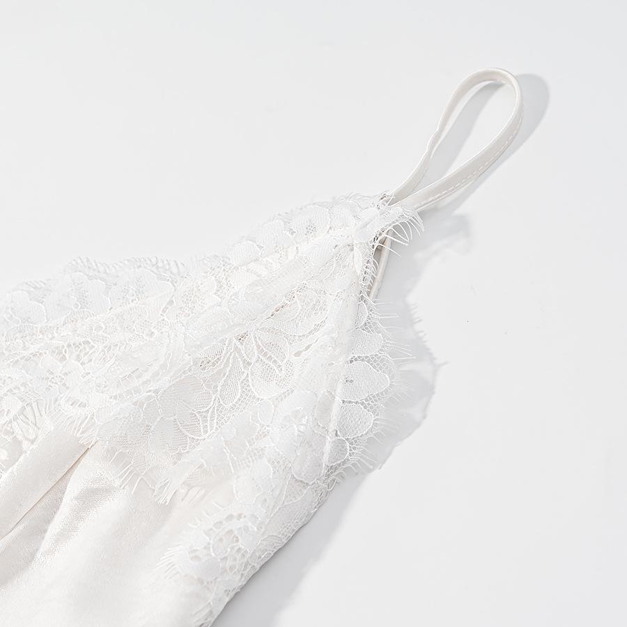 Women's Spring 2026 Elegant Satin Dress: Open Back Lace Patchwork