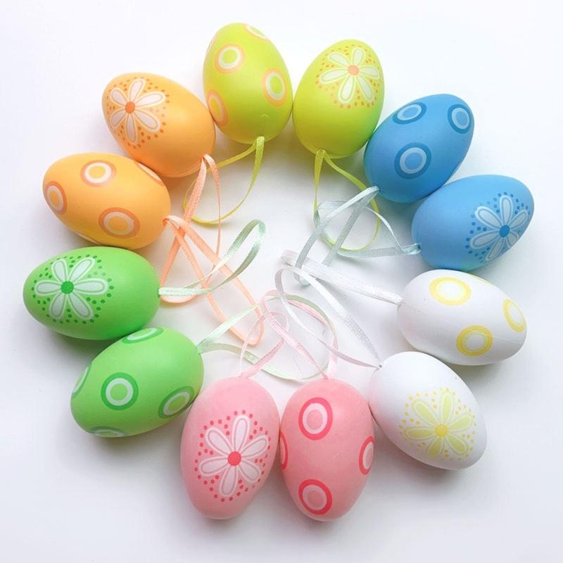 12Pcs Easter Colorful Eggs Handmade Art Ornament Decorative Crafts Supplies for Children Adults DIY Photo Props