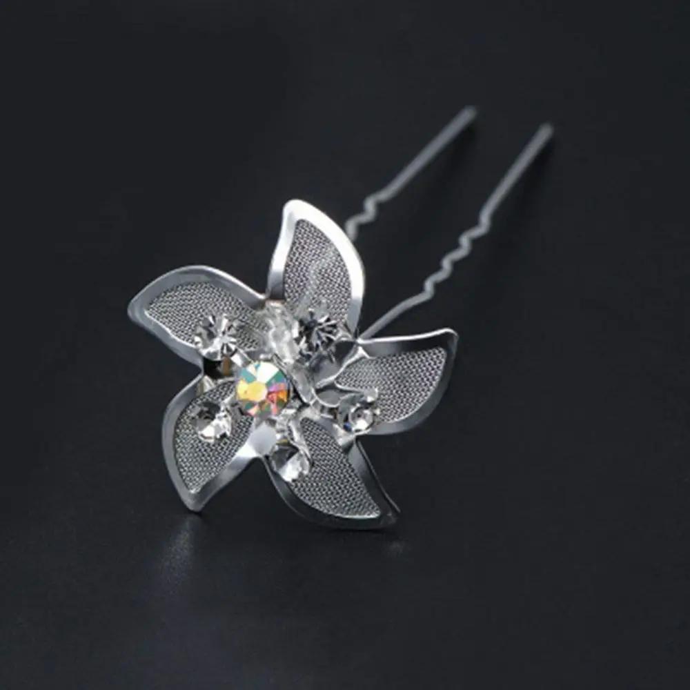 5Pcs Fashion Metal Pearl Flower Hairpin Stick Headwear U-shaped Rhinestone Hair Clip Headdress Bridal Hairpin Wedding