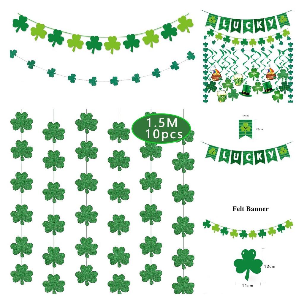 Day Stpatricks Lucky Letter Party Clover Flag Bar Ball Atmosphere Decoration