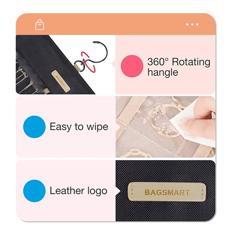 Doppelseitiger Hänge-Schmuckorganizer mit Metallhaken für Ohrringe, Halsketten und Ringe