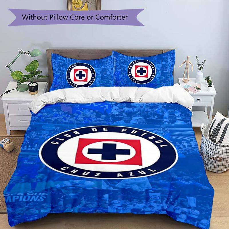 Cruz Azul Themed 3pcs Bedding Set Duvet Cover Closure Includes 1 Duvet Cover & 2 Pillowcases for All Seasons Bedroom Home Dorm Decor