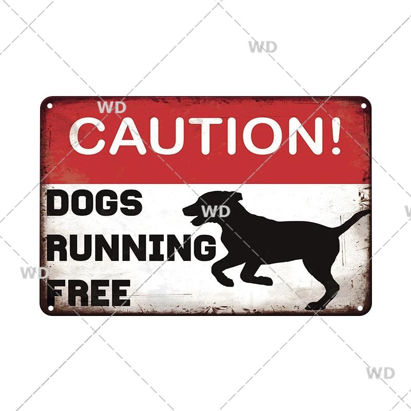 Retro Vintage Beware Of Dog Warning Vintage Tin Signs Caution Metal Plate Metal Poster Plaque For Club Home Pub Bar Wall Decor