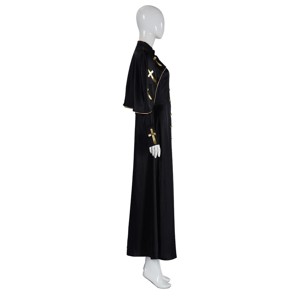 Medieval Stage Priest Cloak With Printed Design For Halloween Cosplay And Theater