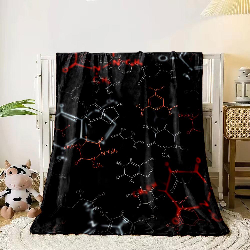 Chemical structures and formulas arranged on a black background. for all seasons blanket lunch break throw gift 80cm x 120cm
