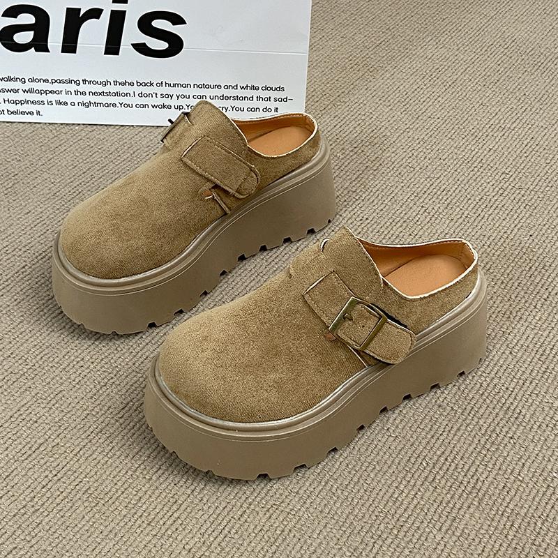 CRLAYDK Women's Platform Heel Mules Casual Buckle Shoes Closed Toe Backless Slip On Walking Increase Height Wedge Slippers