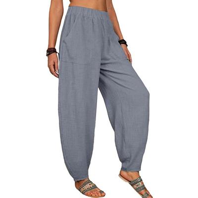 Solid Color Loose Cotton and Linen Casual Pants Home Harem Trousers