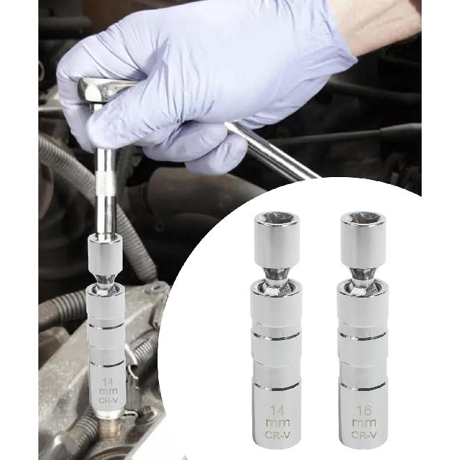 RACOONA Spark Plug Socket Set,14Mm&16Mm Thin Walled Spark Plug Socket,Car Accessories Universal Joint 3/8-Inch Drive 12 Point Magnetic Swivel Socket