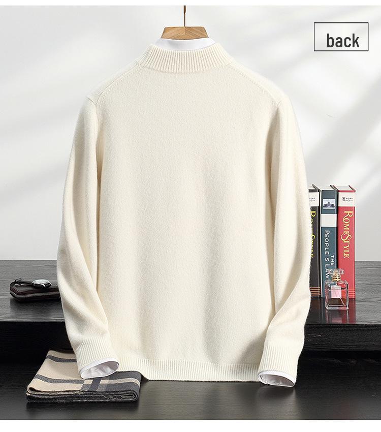 Men's Double-Thick Lamb Cashmere Sweater, Solid Color, Round Neck, Autumn/Winter Base Layer.