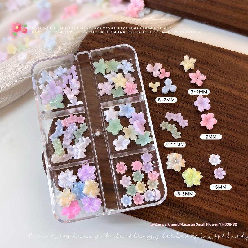 Cute 3D Pastel Macaron Flower Nail Art Charms With 6 Grid Storage Box Perfect For Diy Nail Design Home Salon Use