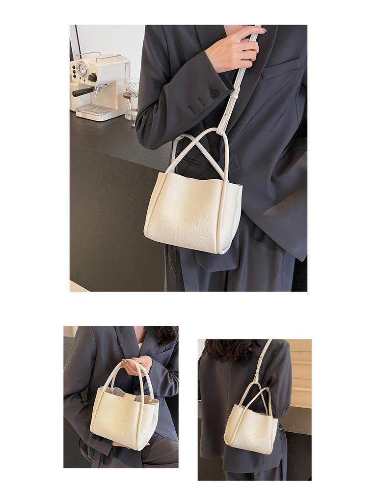 High-End Korean Style Women's Solid Color Basket Bucket Crossbody Handbag - 2025 