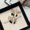 Pure Hand-woven Armor High-end Golden Light-chasing Cat Eye Nail Art Black French Flash Zircon Diamond Fake Nail Sheet