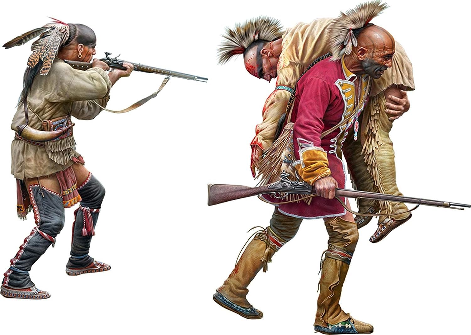 

Master Box 1/35 Scale Indian Wars: Brothers Wounded, Three Native American Soldiers, 18th Century, No. 2 Plastic Model Kit, MB35210