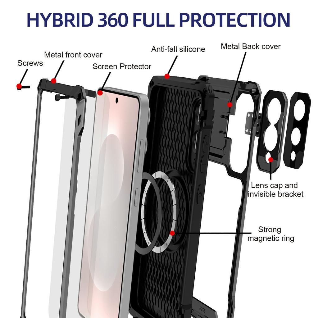 Samsung Galaxy S25 Edge Tok Alumínium Ötvözet+Szilikon Lencse Kitámasztó Telefontok Edzett Üveg Fóliával