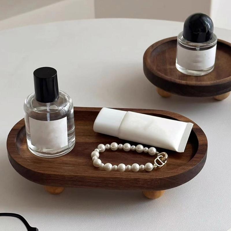 Wooden Vanity Organizers Jewelry Perfume Bottle Tray Wood Pedestal Stand Dish Household Decors For Bathroom And Bedroom