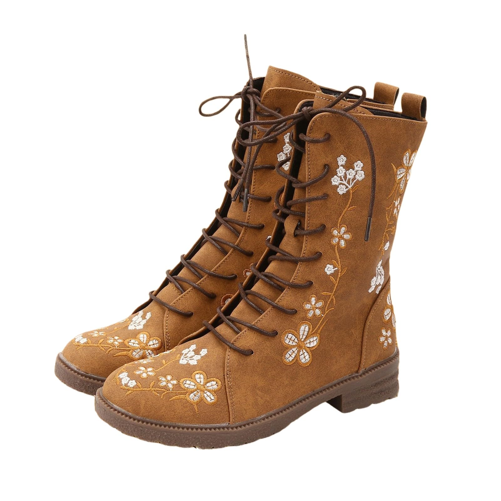 Женские модные ботильоны на квадратном каблуке с цветочным принтом боковой молнией и круглым носком 39 верблюд 2890₽