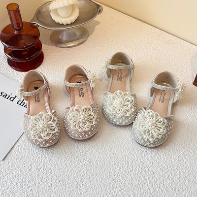 Kinder Halbsandalen Perlen Süße Blumen Mädchen Prinzessin Schuhe Weiche Sohle Rutschfest 2025 Sommer Neu Kinder Tanzschuhe Ins Trendy