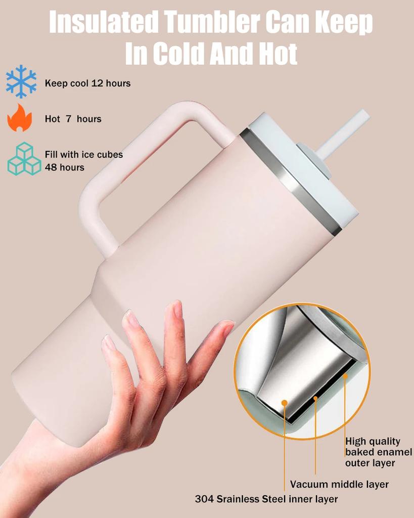 40 oz Tumbler with Handle and Straw Cup Holder Compatible for Travel Office Home Coffee Cup| Insulated Stainless Steel Water Cup