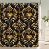 1 st Duschdraperi i europeisk stil med gyllene blommor, vattentätt tyg, blomtryckt skiljevägg dekorerar badrumsgardin