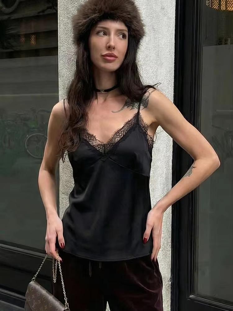 Silk Satin Lace-Trim Camisole Top for Women
