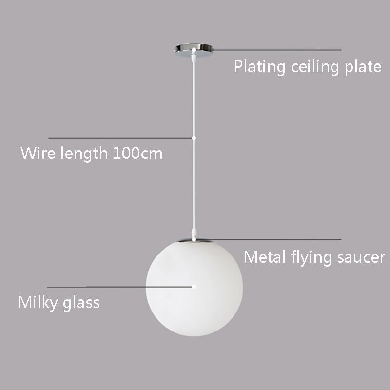 Moderne einfache Single Head milchig weiße Glaskugel E27 LED Kronleuchter Wohnzimmer Esszimmer Schlafzimmer Küche Beleuchtung