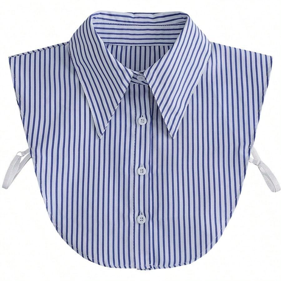 Pointed collar striped shirt fake collar, women's versatile decoration collars blue and white stripes sweater collar