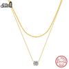 EFFIE QUEEN 925 Pure Silver Multilayer Chain Necklace 5A Crystal Zircon Charm Layered Pendant Neck Chain Fashion Jewelry BQN45