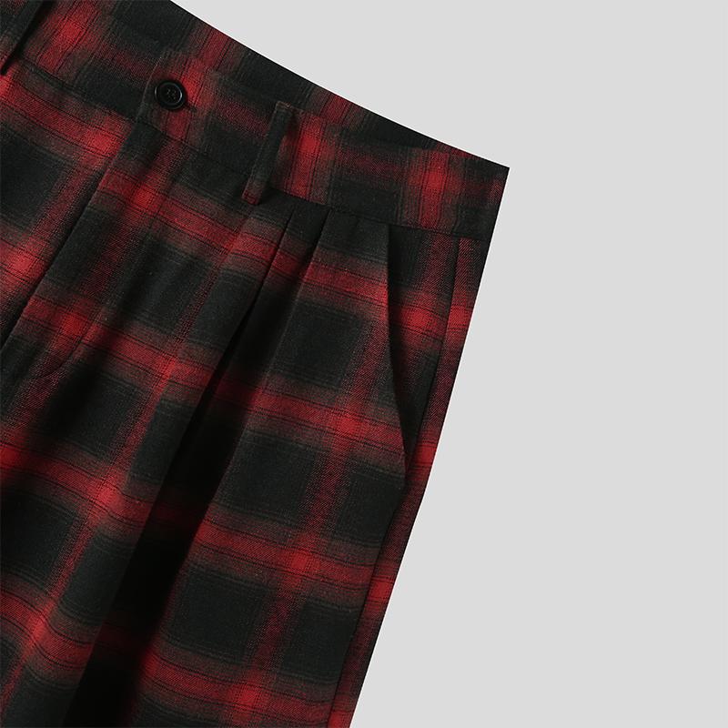 Осенние мужские повседневные эластичные брюки на молнии в клетку — фото 6