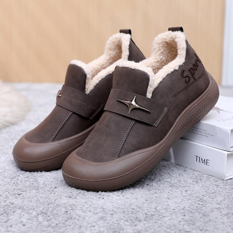 Boken Shoes Women's Winter New Collection with Velvet Warm Cotton Shoes Women's Thick Soled Snow Boots Casual Cotton Boots