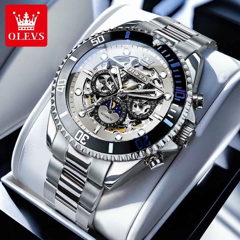 Oulisi Herren Automatikuhr - Lao-Stil, Wasserdicht, Multifunktionales Design