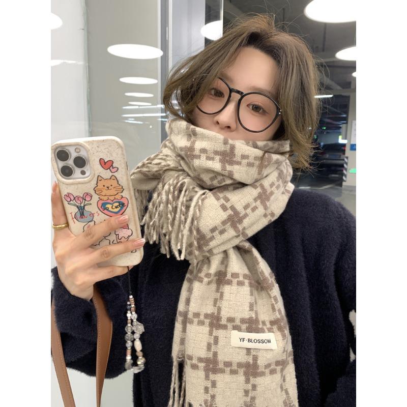 Maillard Plaid Scarf Women's Winter High Sense Versatile Thickened Warm Thin Shawl Dual-purpose Couple
