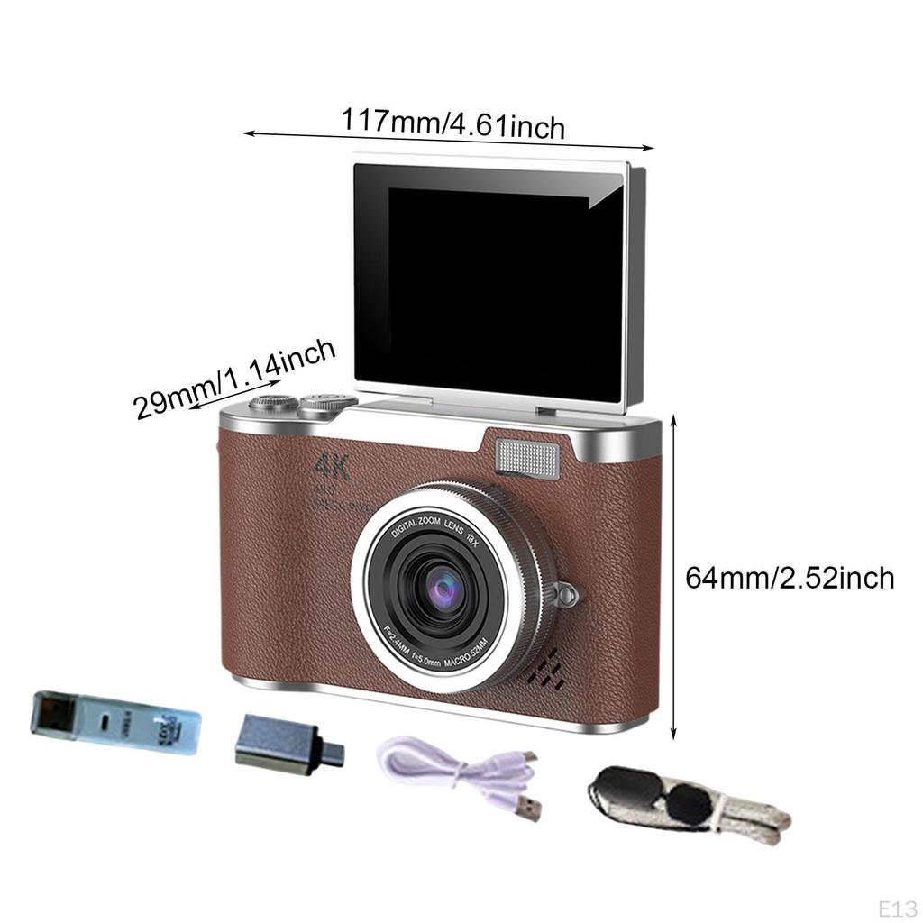 4K Digital Camera 180° Flip Screen 2.4 Inch 48MP 8x Zoom for Beginners Adults