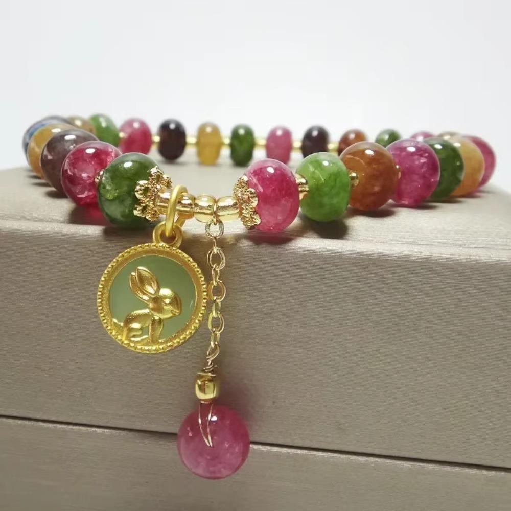 

Rabbit Pendant Stone Beads Bracelet Vintage Beaded Hand Bangle Fashion Bead String Bracelet Girls Style B