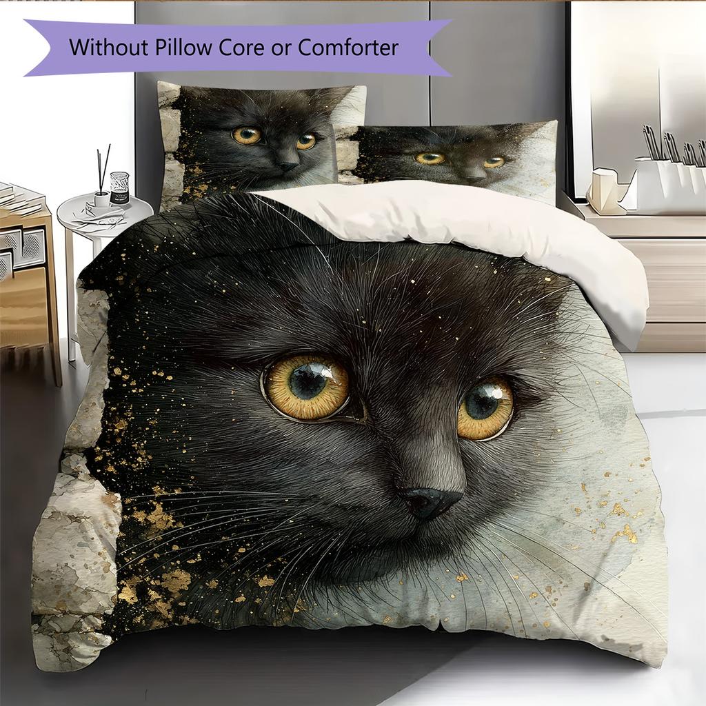 Black Cat Pattern Bedding Quilt Set  Home Decoration  Gift (1 * Duvet Cover + 2 * Pillowcase  Without Core)